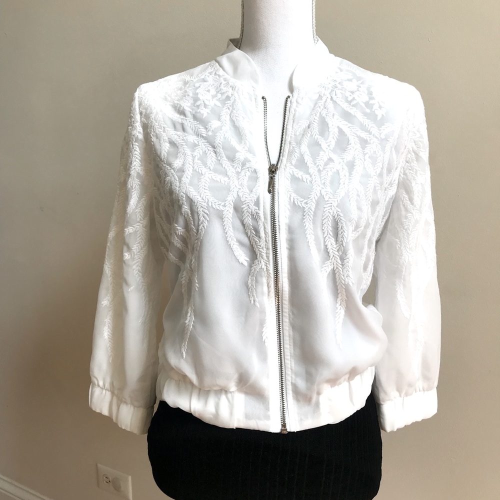 White House Black Market White Embroidered Bomber Jacket, NWOT